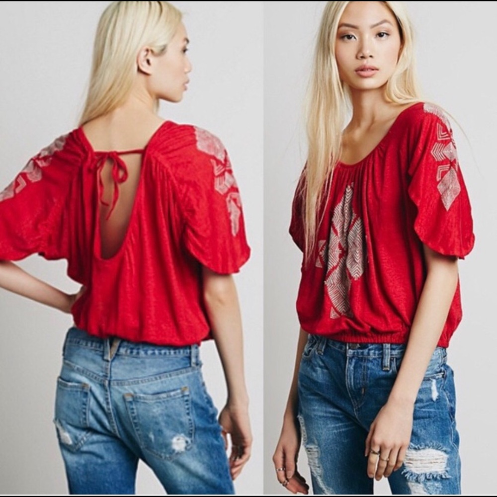 XS Bright Red Free People Open Back Top